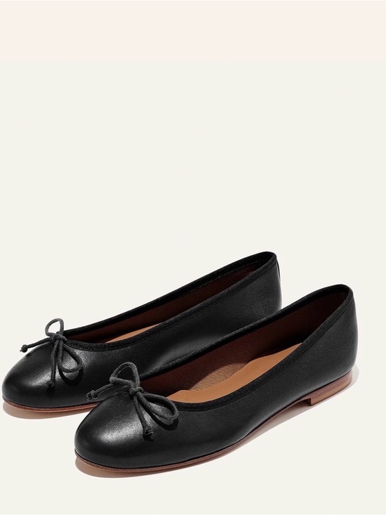 Margaux Shoes - Margaux Black Leather Ballet Flats with Bow